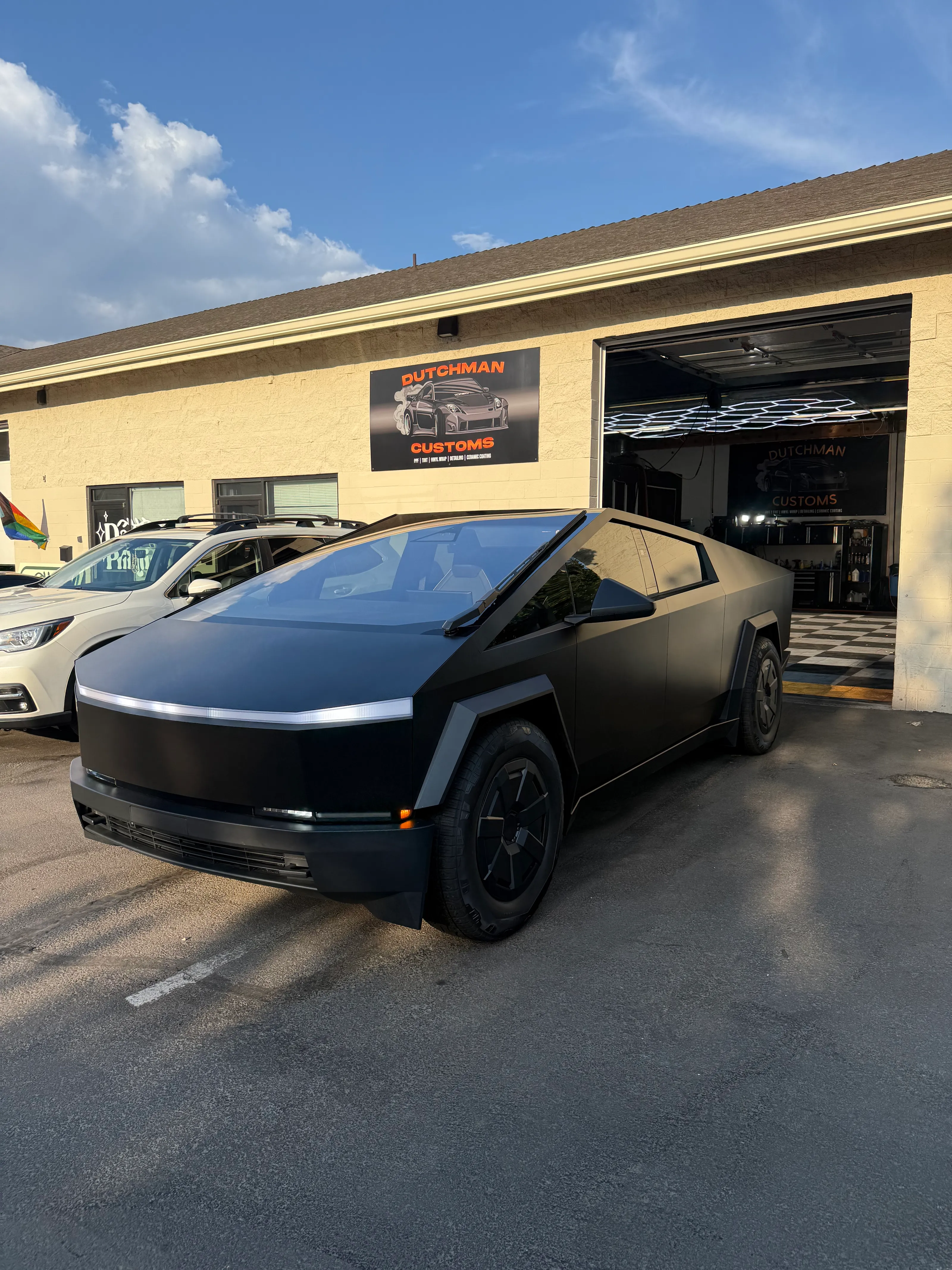 Tesla Cybertruck outside the shop